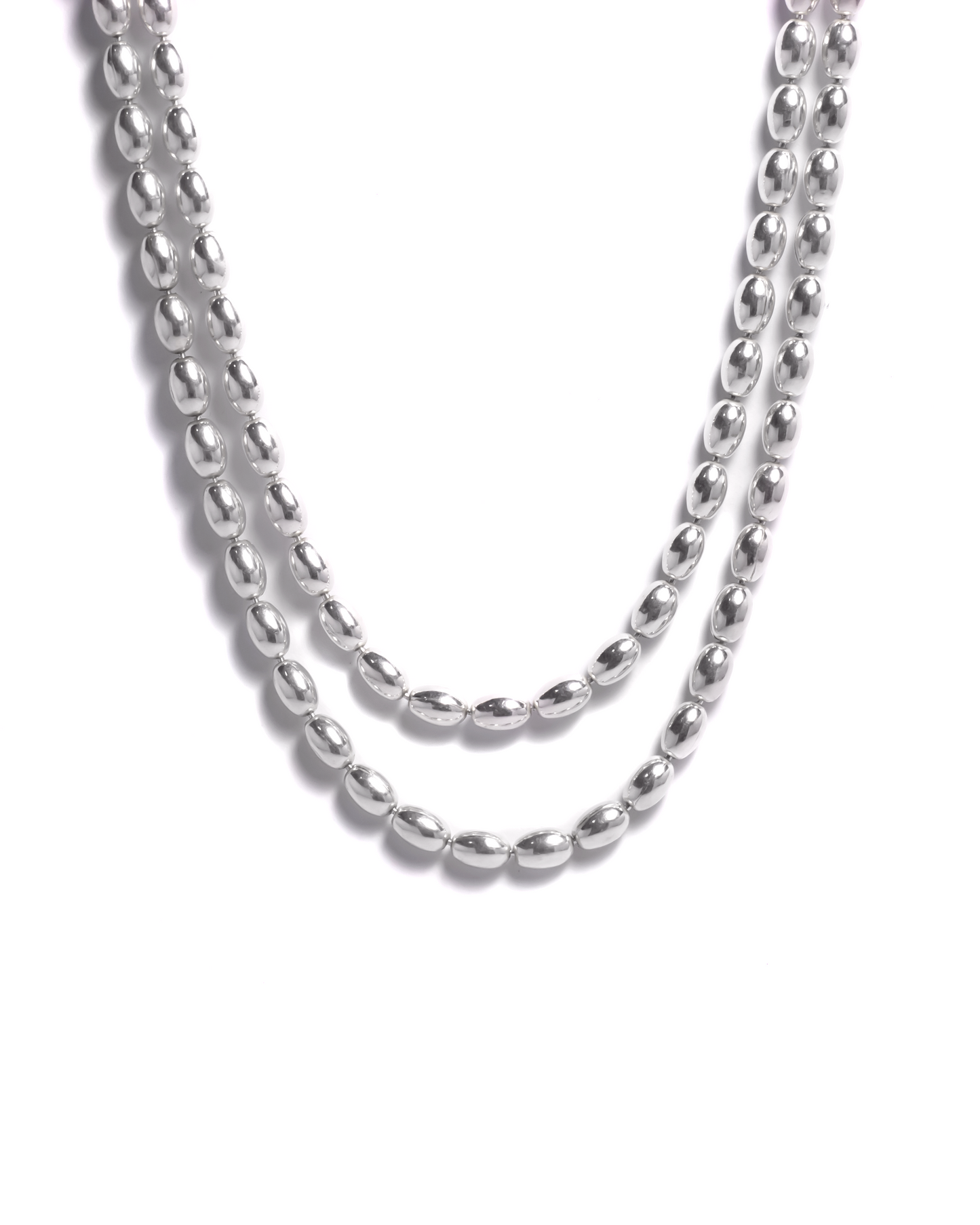 Vintage Stackable Sterling Silver Beaded Necklace - 31.5 Grams