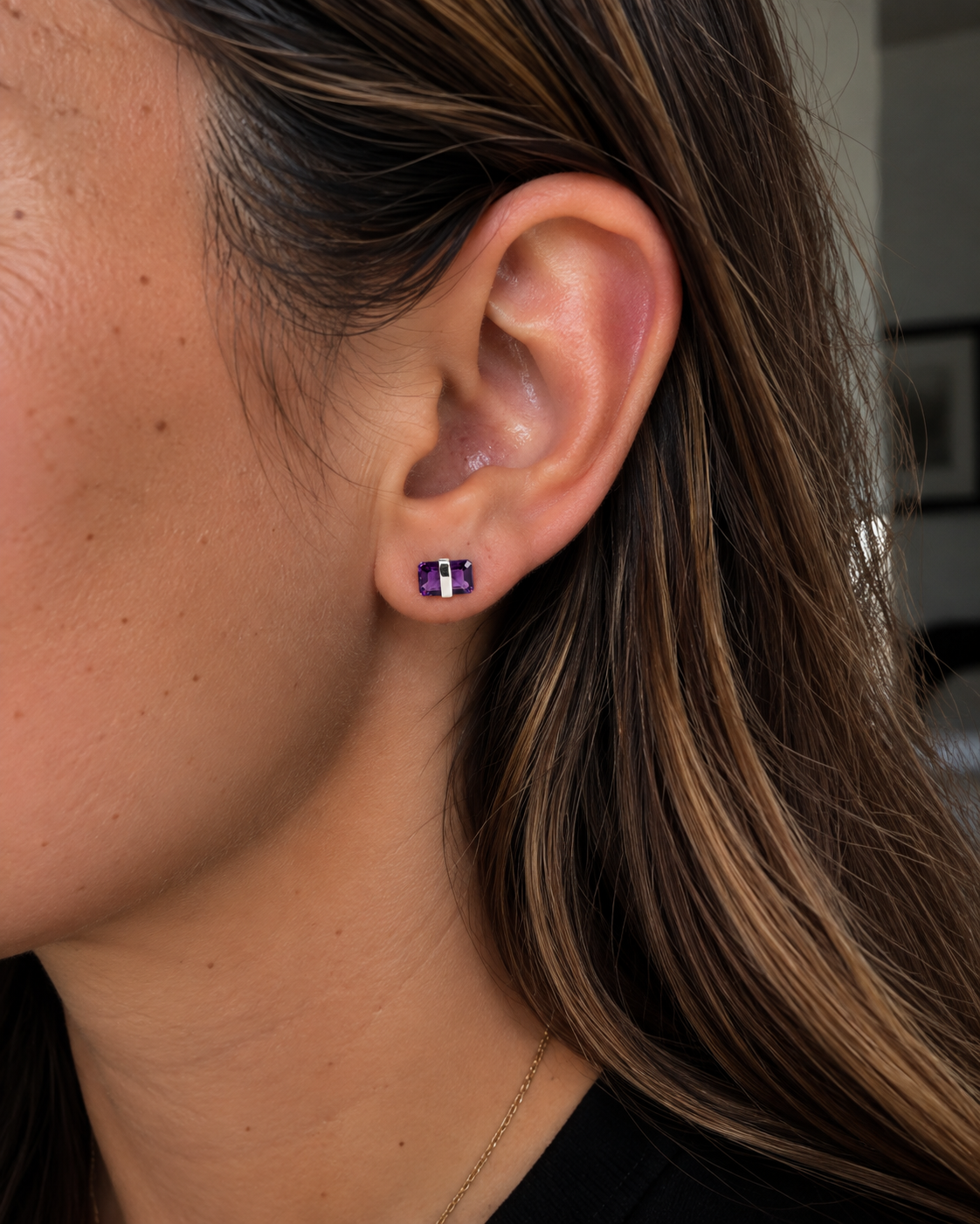 Amethyst Stud Earrings - 925 Silver