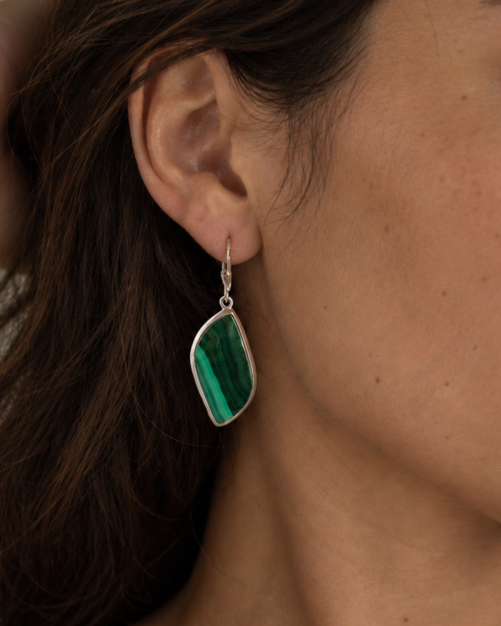 Malachite Drop Earrings - 925 Silver