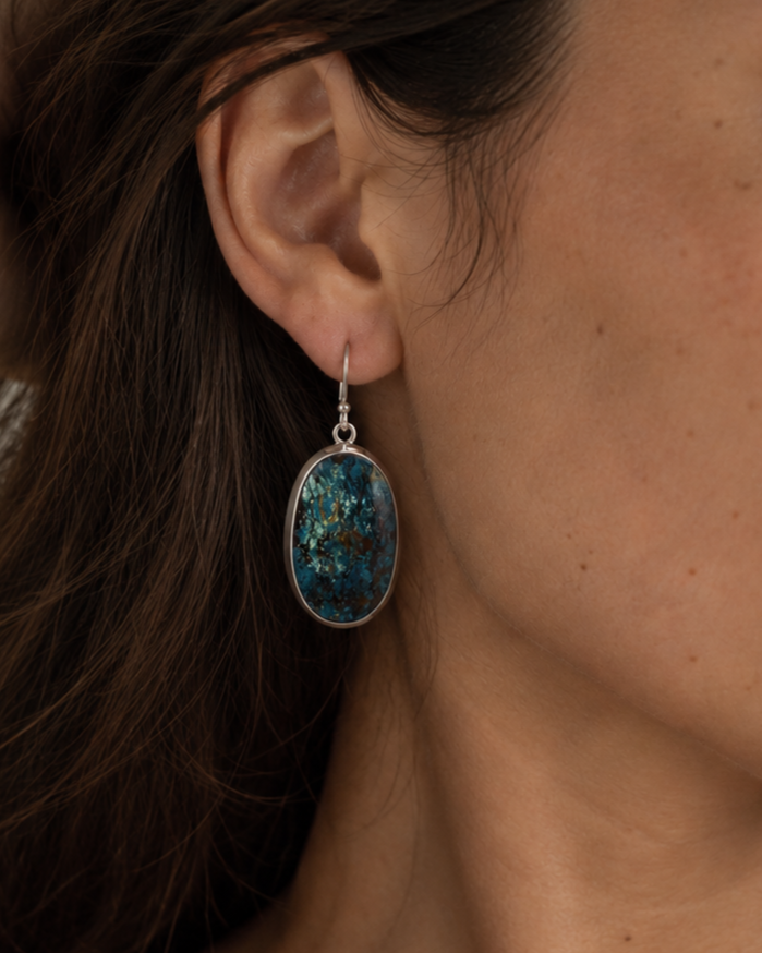 Azurite Malachite Drop Earrings - 925 Silver