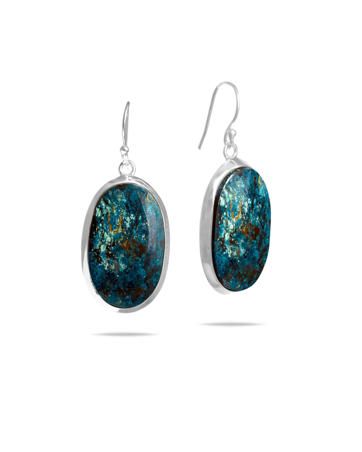 Azurite Malachite Drop Earrings - 925 Silver