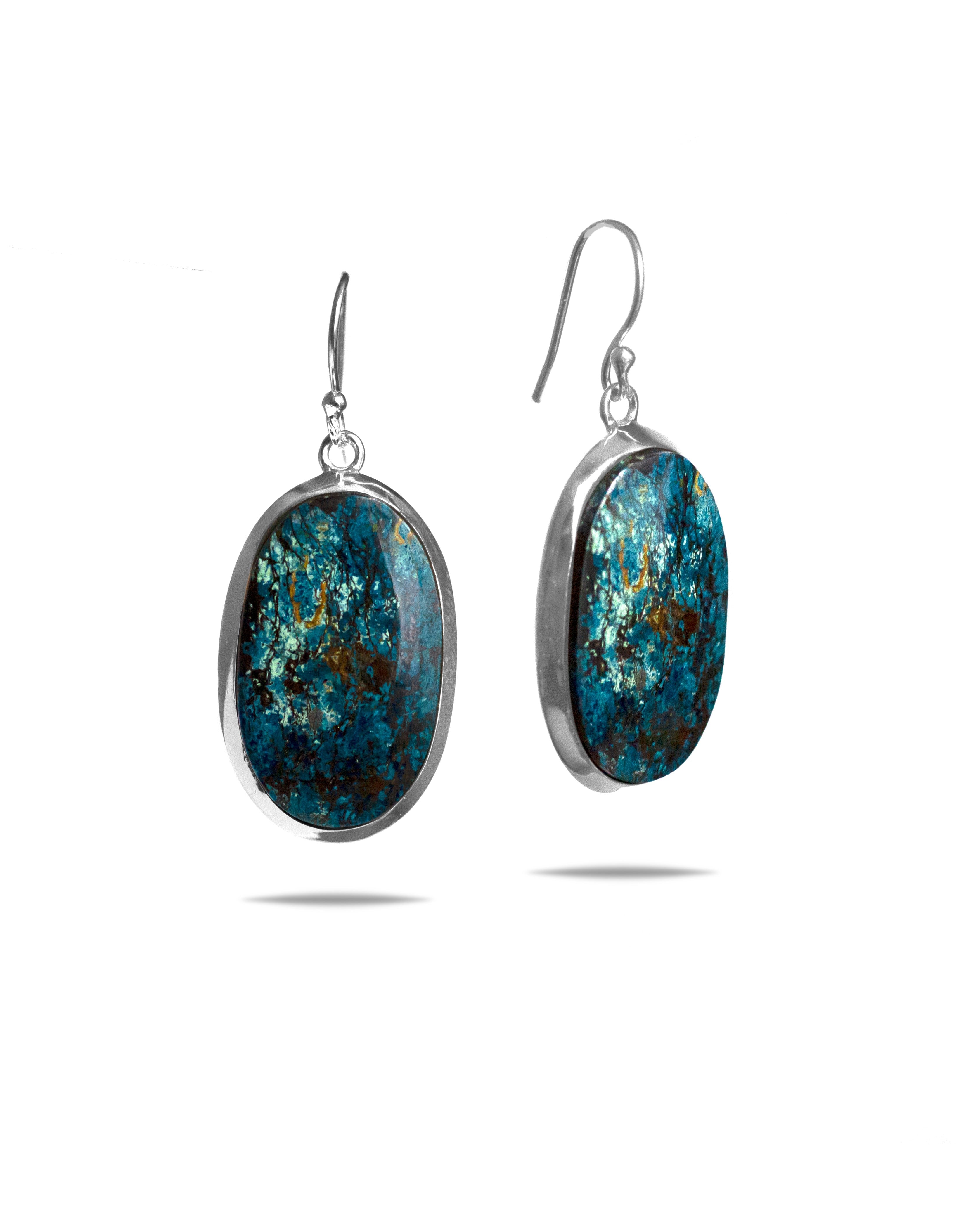 Azurite Malachite Drop Earrings - 925 Silver