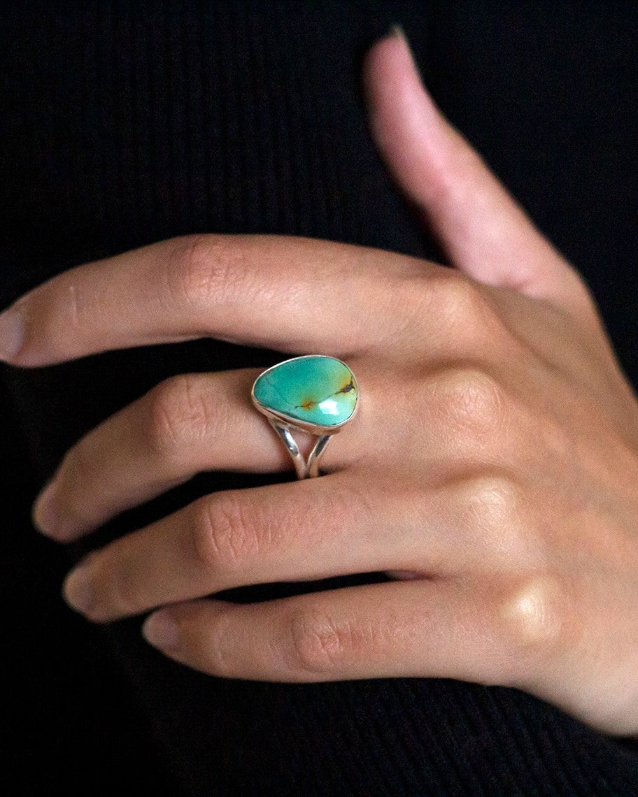 free form turquoise ring in silver