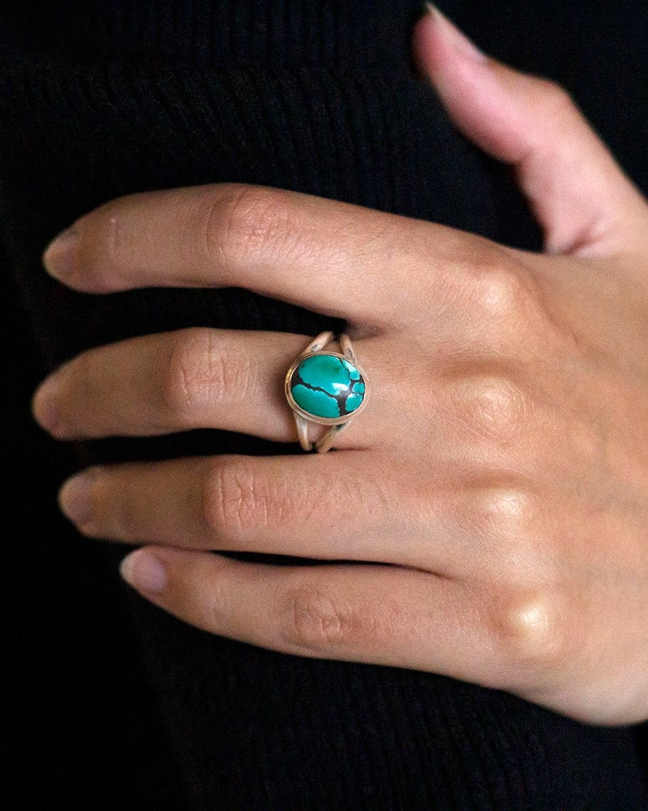 round turquoise silver ring
