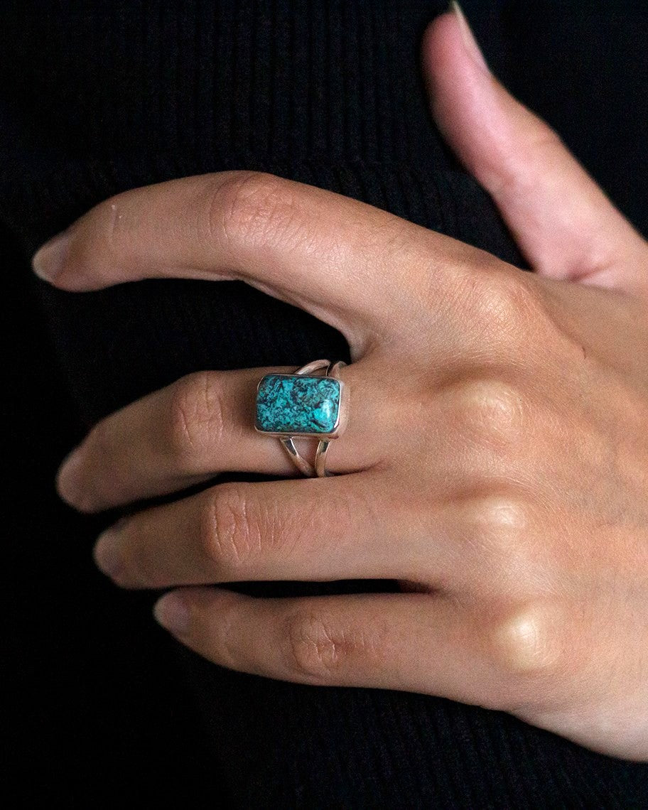 square natural turquoise ring 