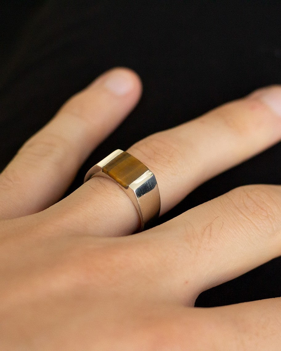 tiger eye mens signet ring