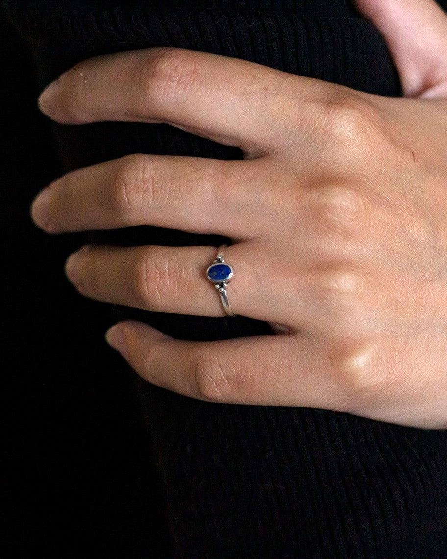 tiny cute lapis lazuli ring in sterling silver
